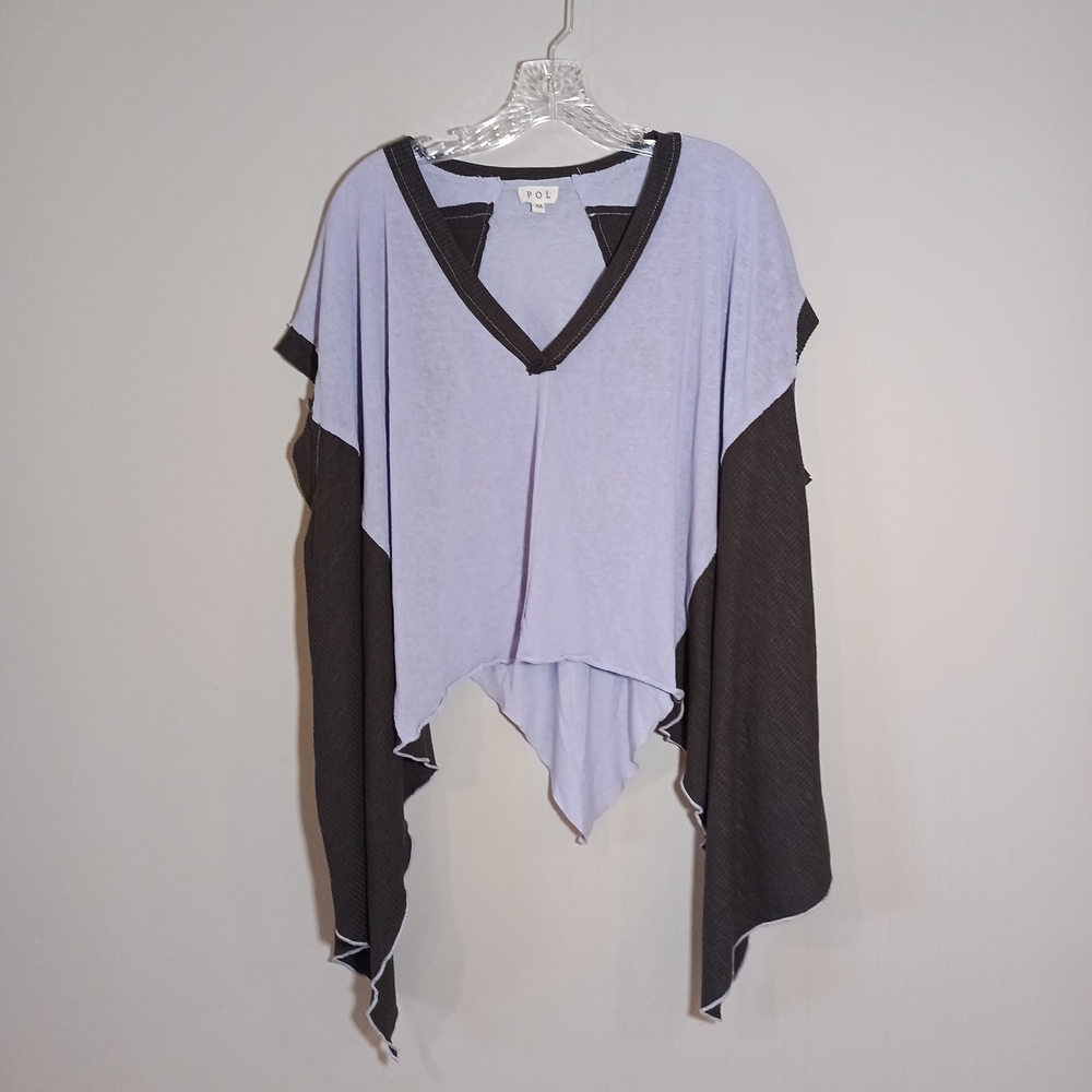 POL Lavender and Black Draped V-Neck Poncho Sweater